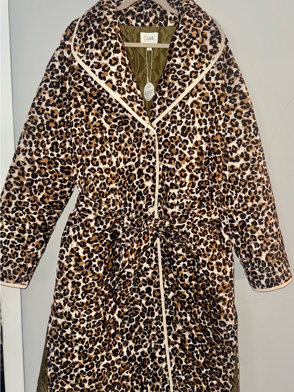 Leopard Print Quilted Robe Coat - Brown - Picture 6 of 7